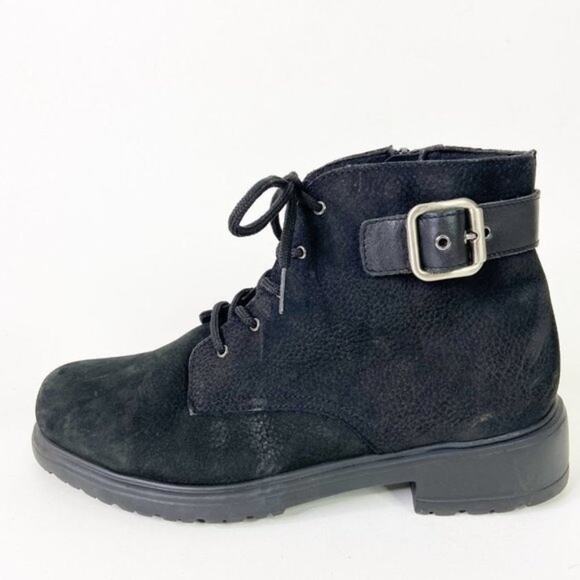 Munro Bradley Combat Buckle Boot Black Tumbled Nubuck 8 - Picture 1 of 5
